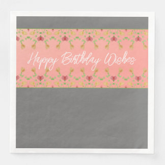 Pink And Grey With Floral Accented Designer Napkin
