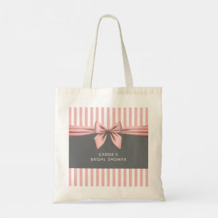 Pink and Grey with Stripes Bow Bridal Shower Tote Bag