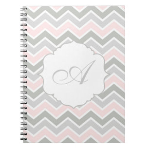 Pink and Grey Zigzag Chevron Monogram Notebook