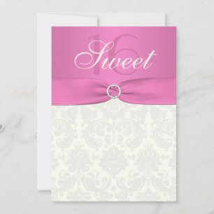 Pink and Ivory Damask Sweet Sixteen Invitation