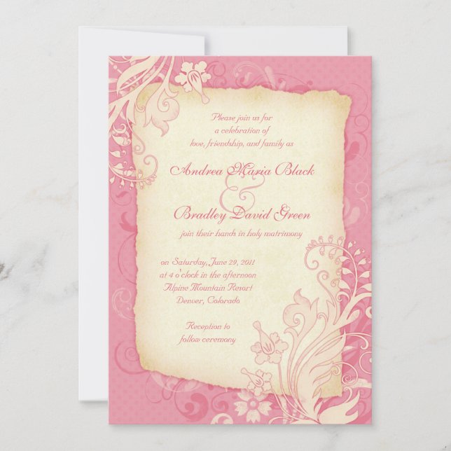 Pink and Ivory Floral Wedding Invitation (Front)