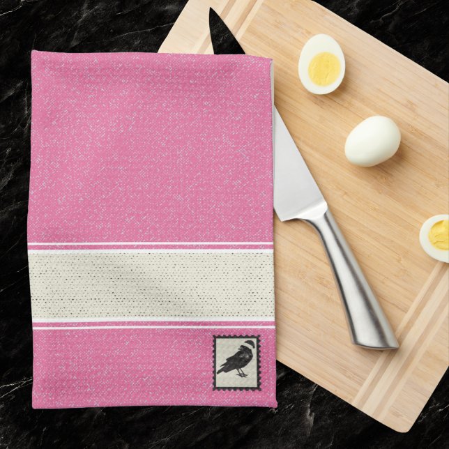 Pink and Ivory Gothic Crow Holiday Tea Towel (The perfect complement to my Merry Crowmas Santa Caws collection, this towel "works" year-round. )