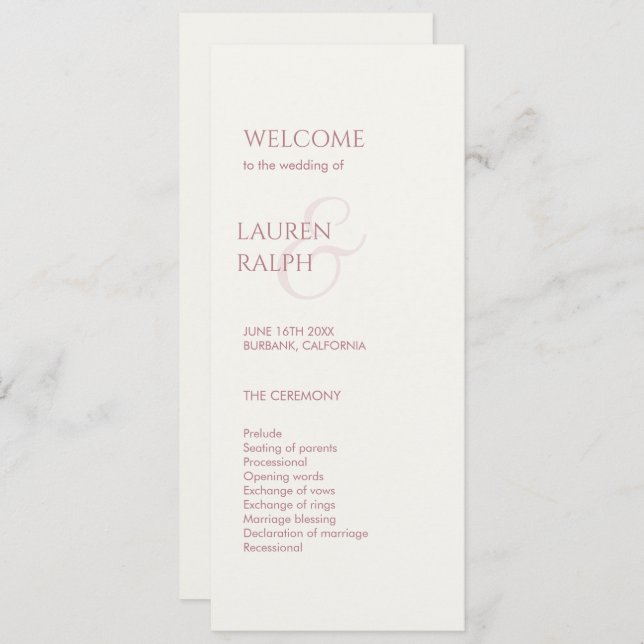 Pink and Ivory Monogram Welcome Wedding Program Programme (Front/Back)