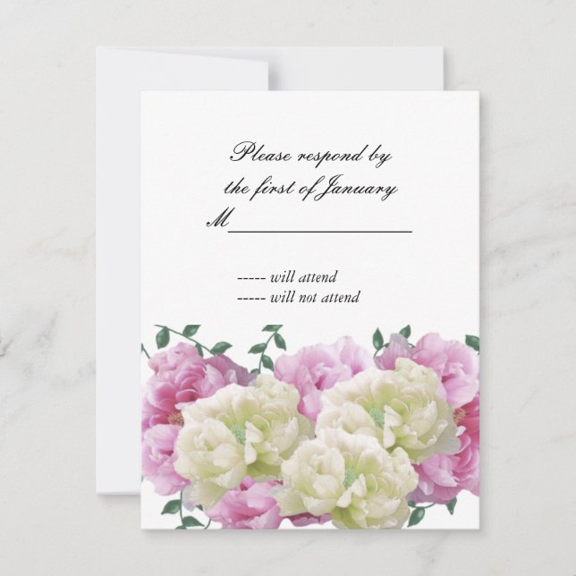Pink and Ivory Peonies Reply Card (Front)