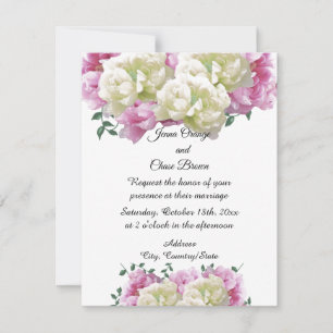 Pink and Ivory Peonies Wedding Invitation