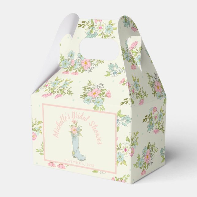 Pink and Ivory Rain Boot Bridal Shower Favour Box (Front Side)