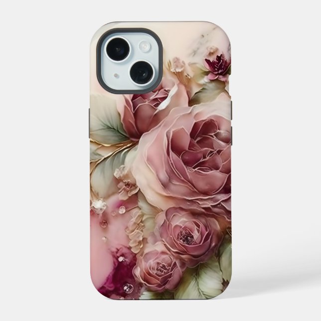 Pink and Ivory Roses  iPhone 15 Case (Back)