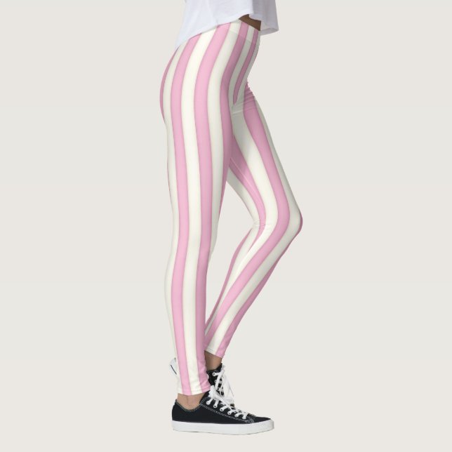 Pink and Ivory Vertical Stripes Leggings (Right)