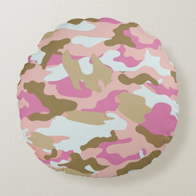 Pink And Khaki Round Cushion (Front)
