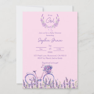 Pink and Lavender Floral Bicycle Baby Shower Invitation