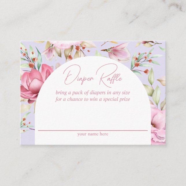 Pink and Lavender Floral Diaper Raffle Enclosure Card (Front)