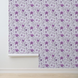 Pink and lavender floral pattern wallpaper