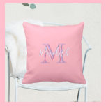 Pink and Lavender Multi Colour Monogram Name   Cushion<br><div class="desc">This beautiful and sophisticated design features unique multi-colour lettering for the Monogram and First name.  The colours are soft and gentle like a flower.     Any design questions or special requests,  just email: charmdesignstudio@rcn.com and we'll be happy to assist.</div>