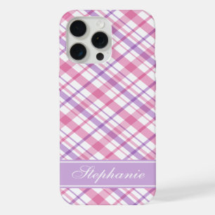 Pink and Lavender Plaid Pattern iPhone 15 Pro Max Case