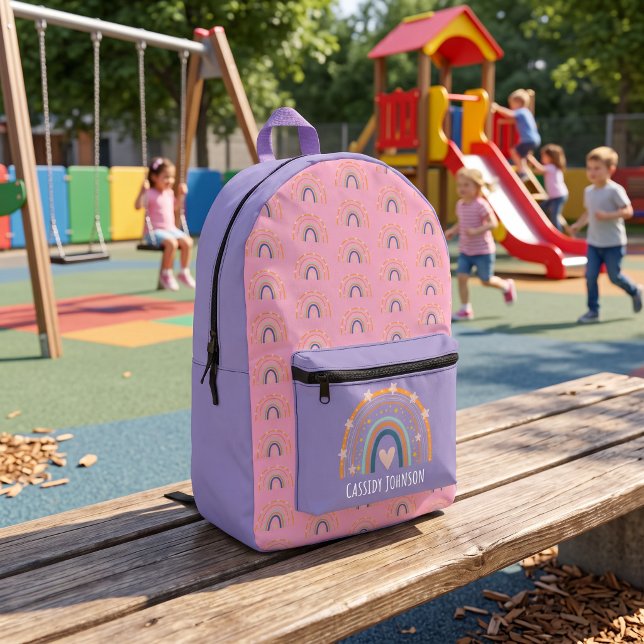 Pink and Lavender rainbow kids  Printed Backpack (Creator Uploaded)