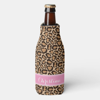 Pink and Leopard Print Custom Monogram Bottle Cooler