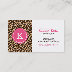 Pink and Leopard Print Custom Monogram Business Card
