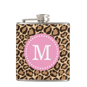 Pink and Leopard Print Custom Monogram Hip Flask