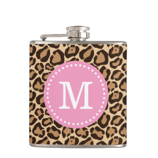 Pink and Leopard Print Custom Monogram Hip Flask