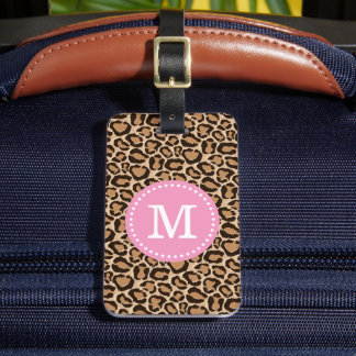 Pink and Leopard Print Custom Monogram Luggage Tag