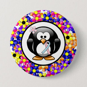 Pink and Light Blue Awareness Ribbon Penguin 7.5 Cm Round Badge