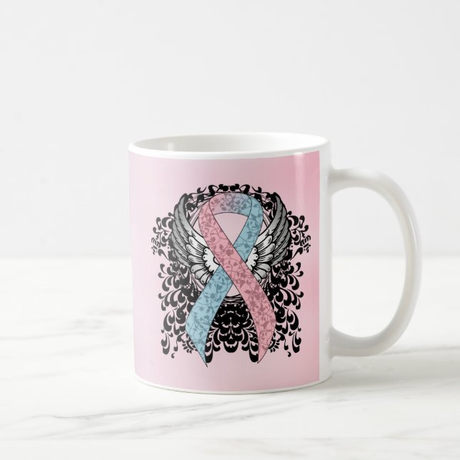 Pink and Light Blue Awareness Ribbon with Wings Coffee Mug (Right)