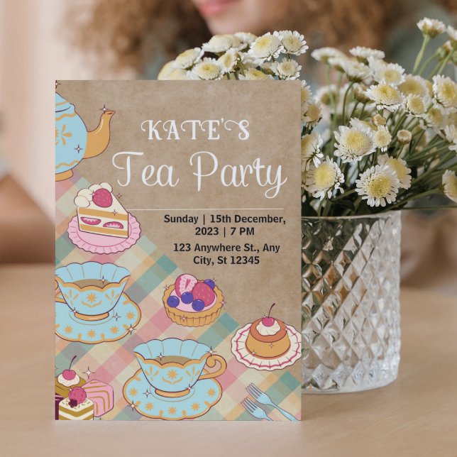 Pink and light blue feminine Tea Party Invitation (Creator Uploaded)