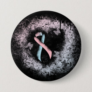 Pink and Light Blue Ribbon Awareness Grunge Heart 7.5 Cm Round Badge