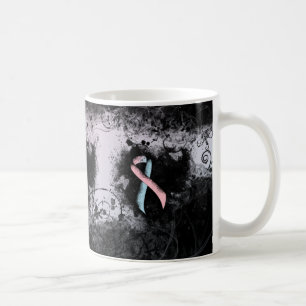 Pink and Light Blue Ribbon Awareness Grunge Heart Coffee Mug