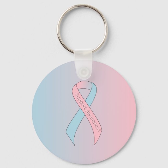 Pink and Light Blue Ribbon Support Awareness Key Ring (Front)