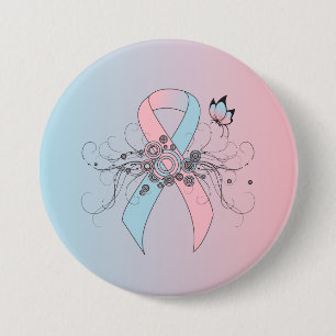 Pink and Light Blue Ribbon with Butterfly 7.5 Cm Round Badge