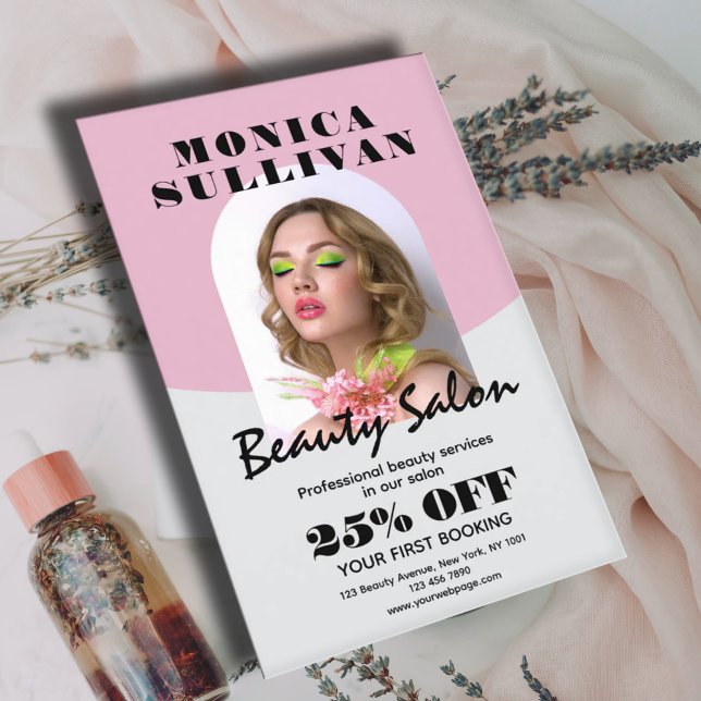Pink and light grey minimalist beauty salon flyer (Creator Uploaded)