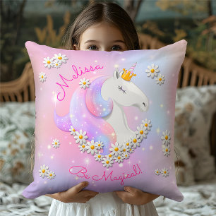 Pink and Lilac Floral Unicorn Storybook Picture Cushion