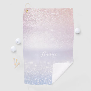 Pink and Lilac Glitter Bokeh Modern Personalised Golf Towel