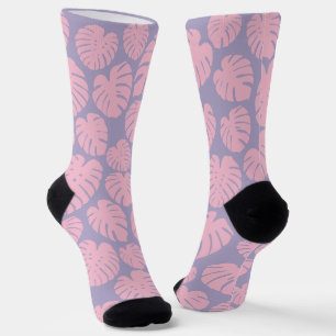 Pink and Lilac Monstera Leaves Socks