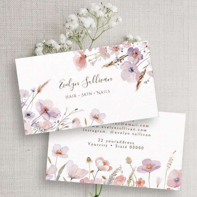 Pink and lilac wildflowers business card (Creator Uploaded)