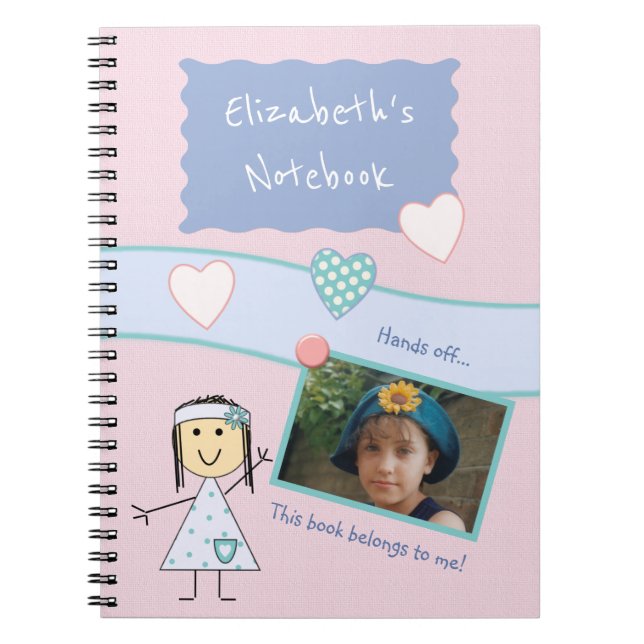 Pink and lilac with hearts a name and photo spiral notebook (Front)