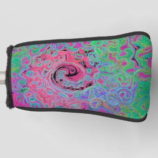 Pink and Lime Green Groovy Abstract Retro Swirl Golf Head Cover