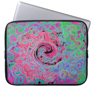 Pink and Lime Green Groovy Abstract Retro Swirl Laptop Sleeve