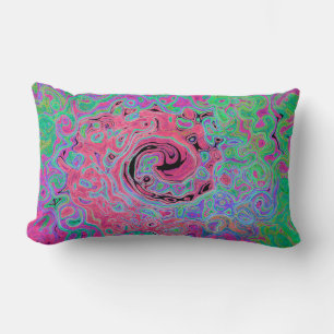 Pink and Lime Green Groovy Abstract Retro Swirl Lumbar Cushion