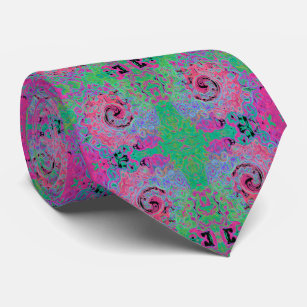 Pink and Lime Green Groovy Abstract Retro Swirl Tie