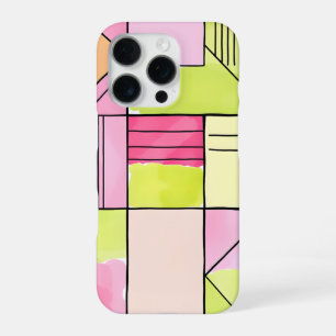 Pink and Lime-Green Patchwork Abstract iPhone 16 Pro Case