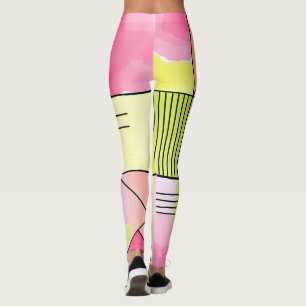 Pink and Lime-Green Patchwork Abstract Leggings