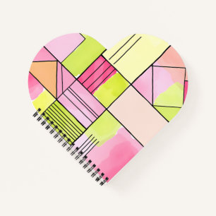 Pink and Lime-Green Patchwork Abstract Notebook