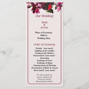Pink and Magenta Pansies Wedding Program Programme