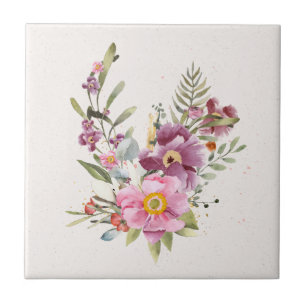 Pink and Mauve Floral Accent Tile