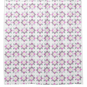 Pink and mauve floral pattern on white background shower curtain
