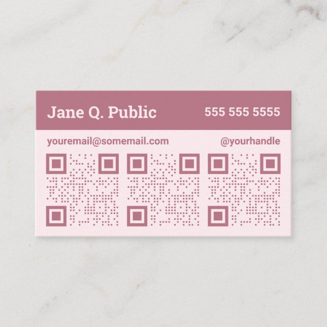 Pink and Mauve Triple QR Code Business Card (Front)
