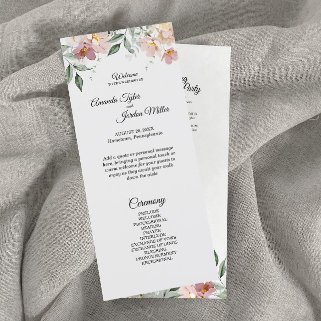 Pink and Mauve Vintage Floral Wedding Program Programme (Creator Uploaded)