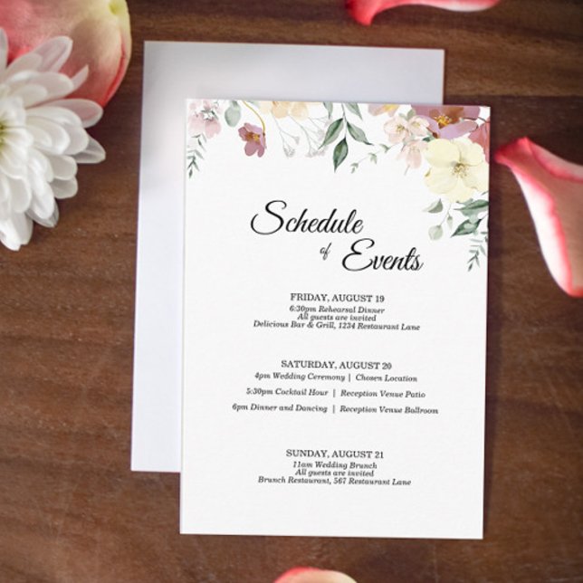 Pink and Mauve Vintage Floral Wedding Schedule Enclosure Card (Creator Uploaded)